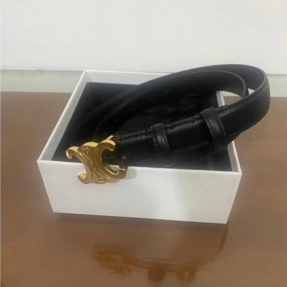 Celine Black Leather Triomphe Belt Gold Buckle Size 85